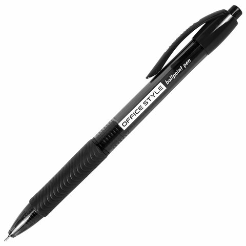 Ручка шариковая автоматическая с грипом BRAUBERG OFFICE STYLE, ЧЕРНАЯ, узел 0.7 мм, линия 0.35 мм, тонированный корпус