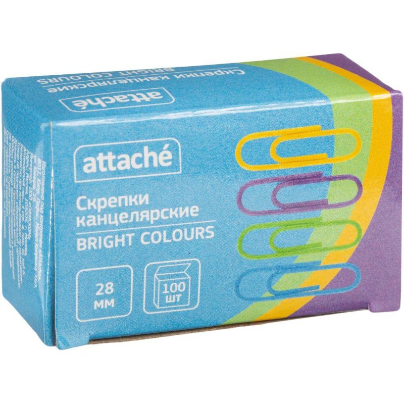 превью Скрепки 28 мм Attache Bright Colours металлические с полимерным покрытием (100 штук в упаковке)
