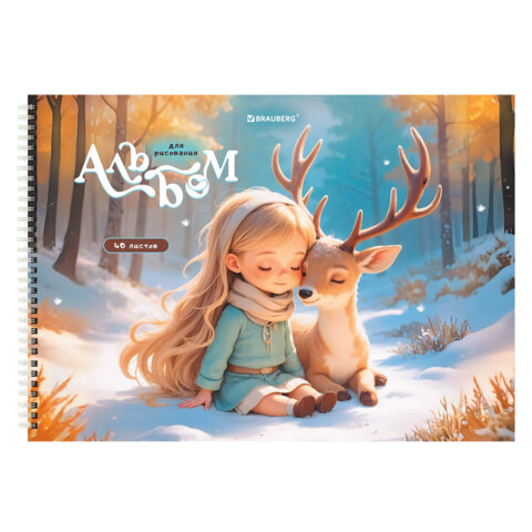 Альбомы для рисования ДЭК, А4, 40 л., КОМПЛЕКТ 2 шт., гребень, обложка картон, BRAUBERG, 200×290 мм, «Душа леса»