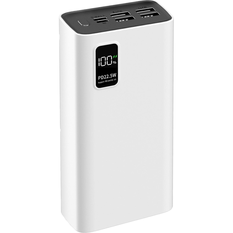 Внешний аккумулятор PERO PB07 30000 mAh, Li-Pol, output USB-C + 4USB-A, белый