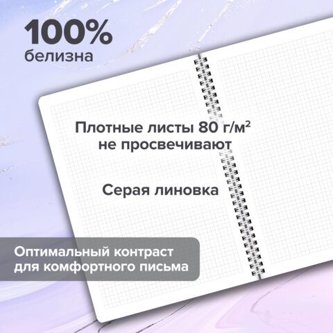Тетради ДЭК А4 96 л. КОМПЛЕКТ 2 шт., BRAUBERG, гребень, клетка, 80 г/м2, Soft-Touch, «Minimal»