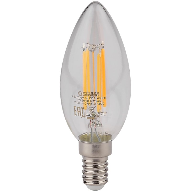 Лампа светодиодная OSRAMLSCLB60D 5W/840 230V FIL E14 FS1