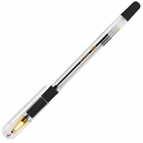 Ручка шариковая с грипом BRAUBERG «X-ONE», ЧЕРНАЯ, корпус прозрачный, узел 0.5 мм, линия письма 0.35 мм