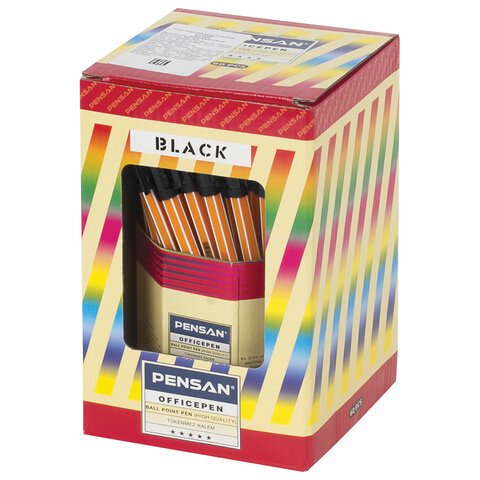 Ручка шариковая масляная PENSAN «Officepen 1010», ЧЕРНАЯ, корпус оранжевый, узел 1 мм, линия письма 0.8 мм, 1010/60