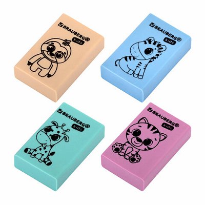 Ластик BRAUBERG KIDS «Школьный», 26×17х7 мм, прямоугольный, пастельные цвета ассорти