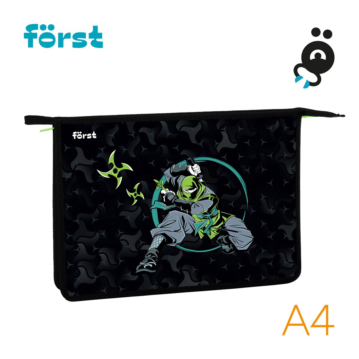 Папка для тетрадей 1 отделение, А4 Först «Ninja», 340×245×40мм, пластик, на молнии