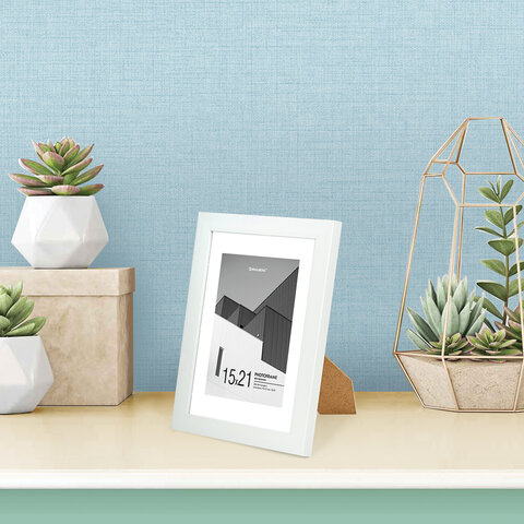 Рамка 15×21 см с паспарту 10×15 см небьющаяся, багет 20 мм пластик, BRAUBERG «New Age», белая