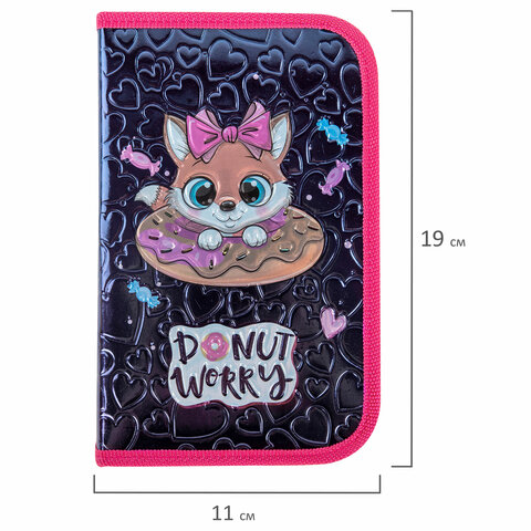 Пенал ЮНЛАНДИЯ, 1 отделение, металлизированный картон, конгрев, 19×11 см, «Donut worry»