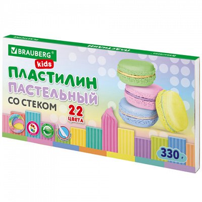 Пластилин классический пастельные цвета BRAUBERG KIDS, 22 цвета, 330 г, стек