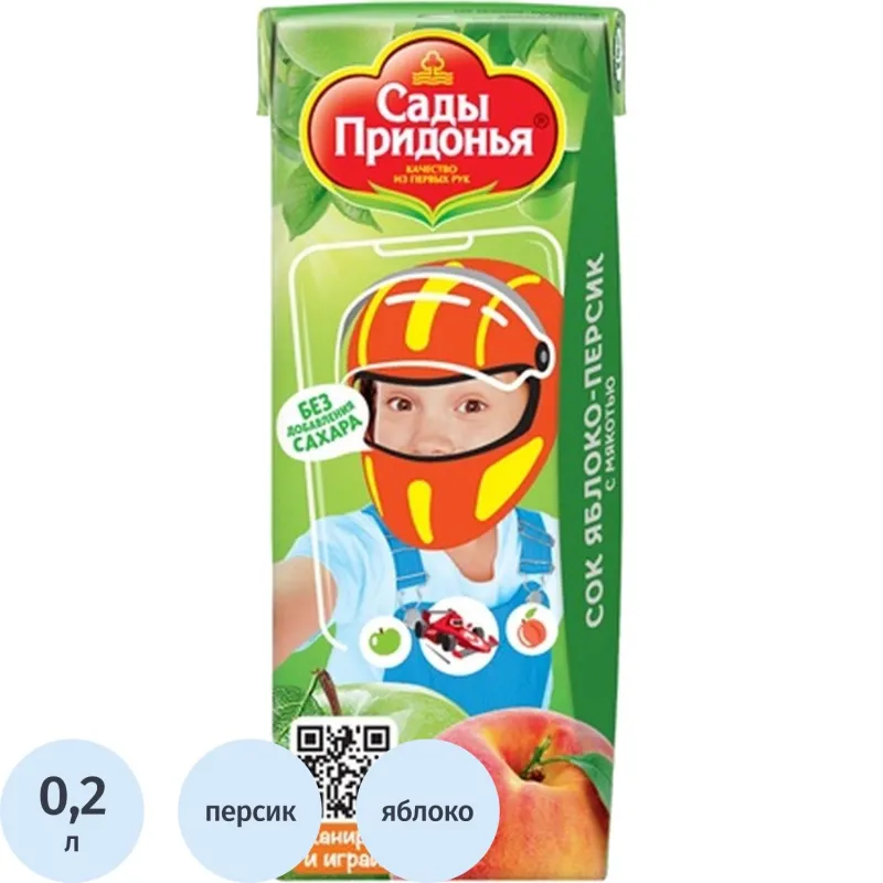 превью Сок Сады Придонья яблоко-персик с мякотью 0.2 л