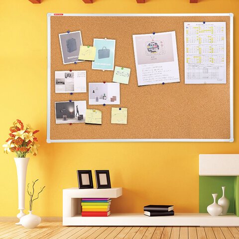 Доска пробковая для объявлений (90×120 см), алюминиевая рамка, BRAUBERG