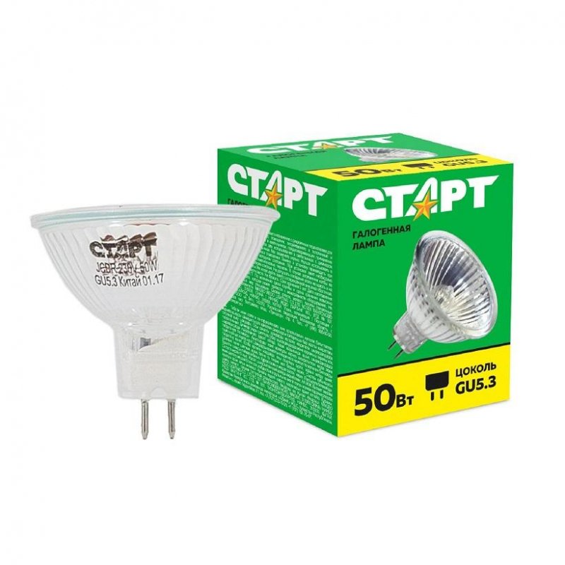 Лампа галогенная зеркальная Старт, 50Вт, цоколь GU5.3, 220В, тип JCDR ...
