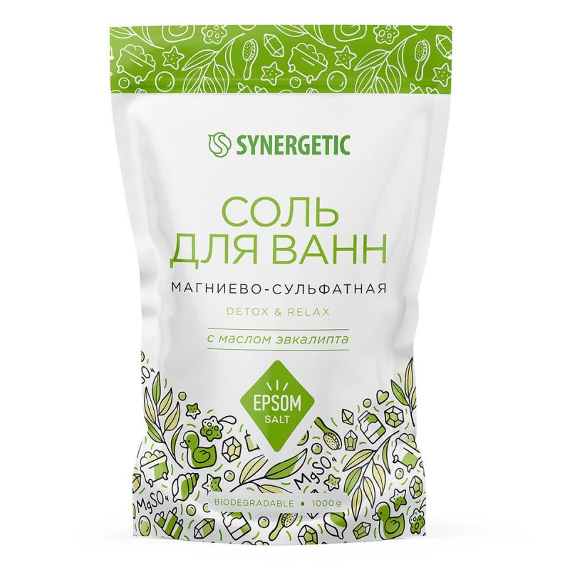 Соль для ванн магниево-сульфатная с маслом эвкалипта, 1000 гр