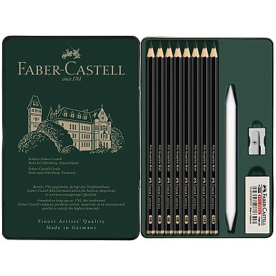 Набор карандашей ч/г матовых Faber-Castell «Pitt Graphite Matt» HB, 2B, 4B, 6B, 8B, 10B, 12B, 14B, заточ, ластик, метал. точилка, растушевка, метал. кор