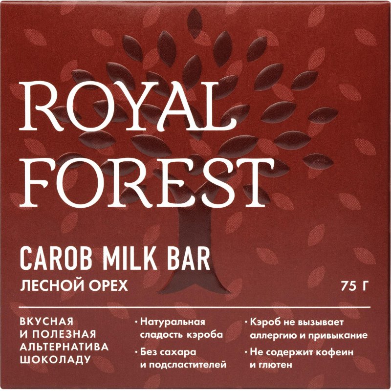 Шоколад кэроб Royal Forest Carob Milk Bar лесной орех 75 г