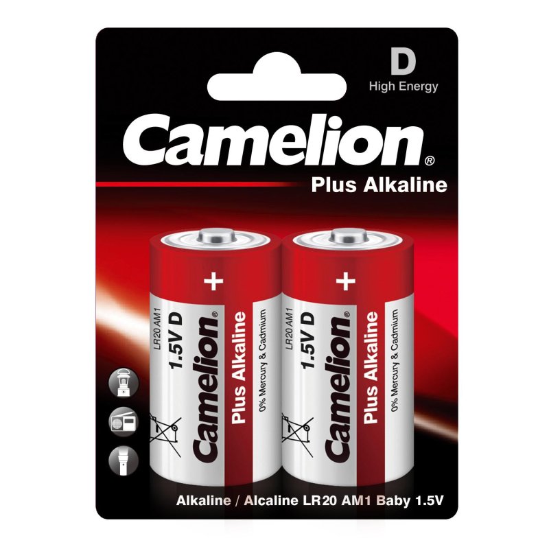 превью Батарейка Camelion Plus Alkaline 2шт/бл (LR20-BP2, 1.5В) (1654)