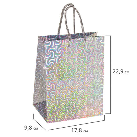Пакет подарочный 18×10x23 см (M), НАБОР 10 шт., 5 дизайнов, голография, ЗОЛОТАЯ СКАЗКА