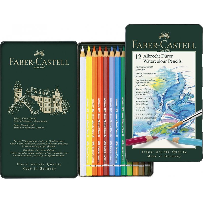Карандаши цветные акварельные художественные FABER-CASTELL «Albrecht Durer», 12 цветов, металлическая коробка, 117512