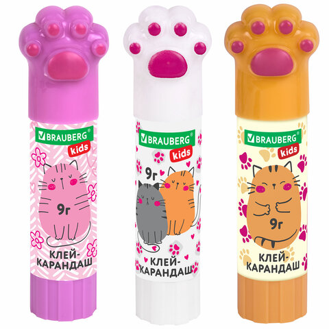 Клей-карандаш «Лапки» Cat Paw, 9 г, фигурный колпачок, BRAUBERG KIDS