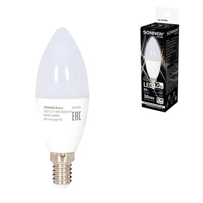Лампа светодиодная SONNEN EXTRA, 10 (85) Вт, Е14, свеча, нейтральный белый, 30000 ч, LED C37-10W-4000-Е14