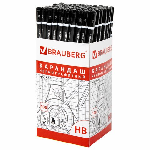 Карандаш ч/гр BRAUBERG НВ, черный, без резинки, заточенный, карт. упак.