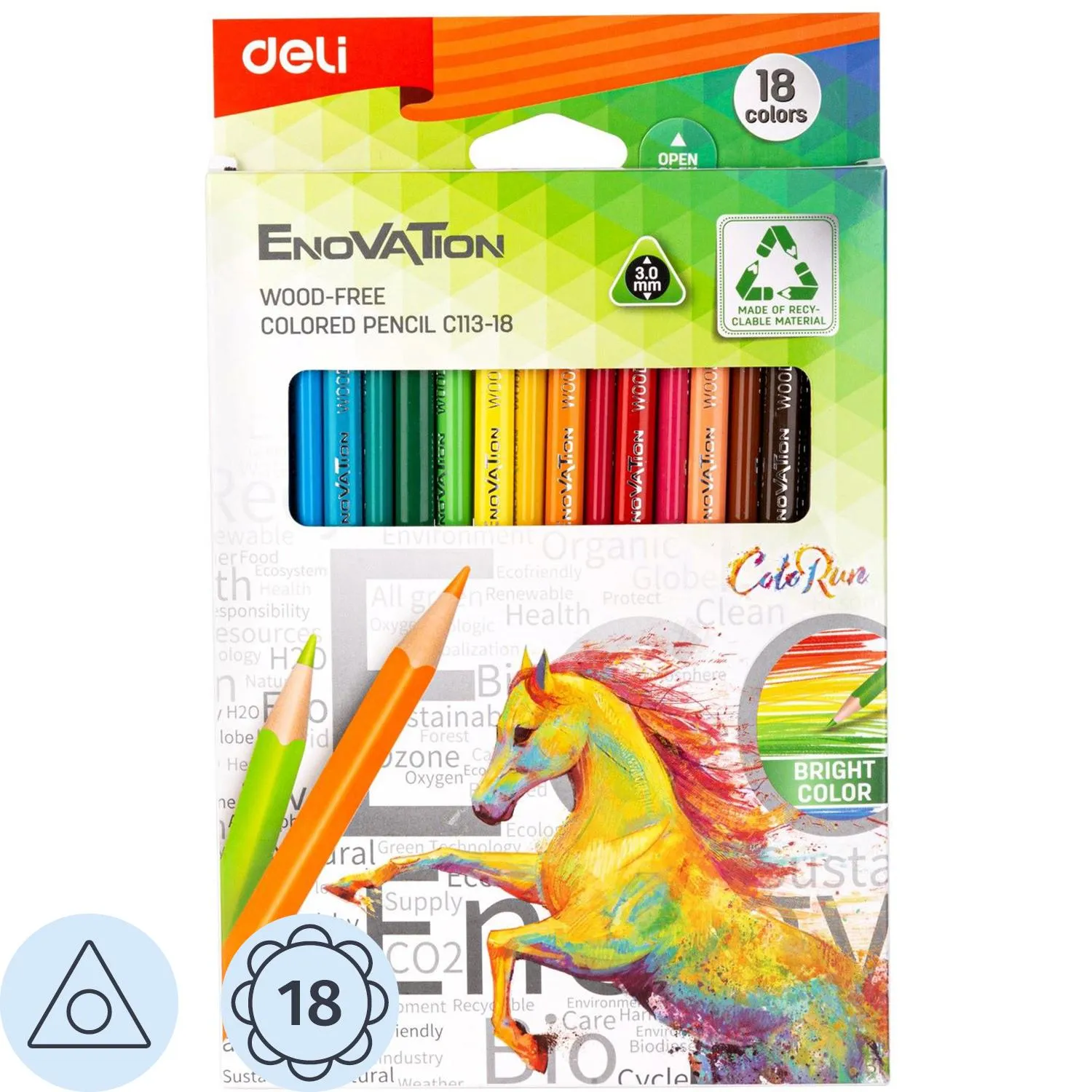 превью Карандаши цветные Deli Enovation 18 карандашей 18 цветов трёхгранные