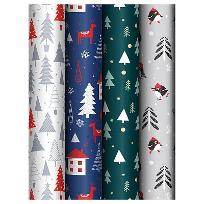 Упаковочная бумага глянц. 70×100см, MESHU «New Year», 80 г/м2, ассорти, 4 дизайна