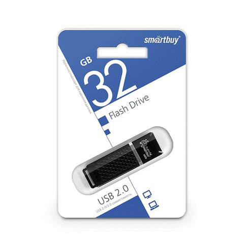 Флэш-диск 32 GB, SMARTBUY Quartz, USB 2.0, черный