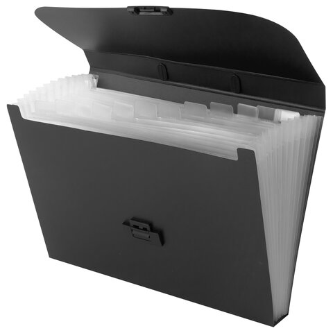 Портфель пластиковый STAFF А4 (330×235×36 мм), 13 отделений, индексные ярлыки, черный, 229245