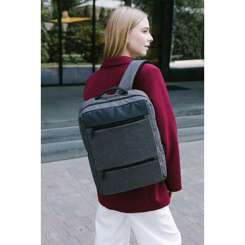 Рюкзак HEIKKI PANEL (ХЕЙКИ), отделение для ноутбука, USB-порт, серый, 44×30x13 см