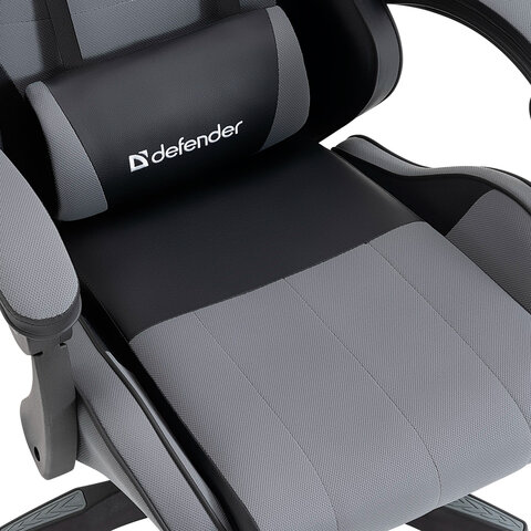 Кресло компьютерное DEFENDER Strider, 2 подушки, ткань/экокожа, черное/серое, ш/к 26715