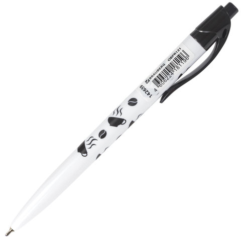 Ручка шариковая масляная автоматическая BRAUBERG BLACK&WHITE «Coffee», СИНЯЯ, узел 0.7 мм, линия письма 0.35 мм