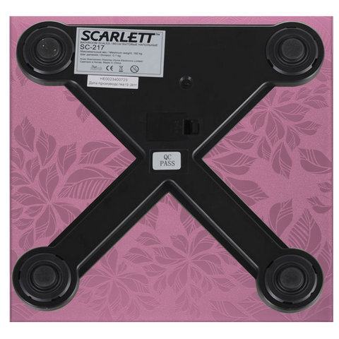 Весы напольные SCARLETT SC-217, электронные, вес до 180 кг, квадратные, стекло, розовые