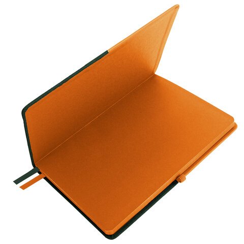 Блокнот А5 (148×218 мм), BRAUBERG «DUO» под кожу с резинкой, 80 л., клетка, оранжевый/зеленый