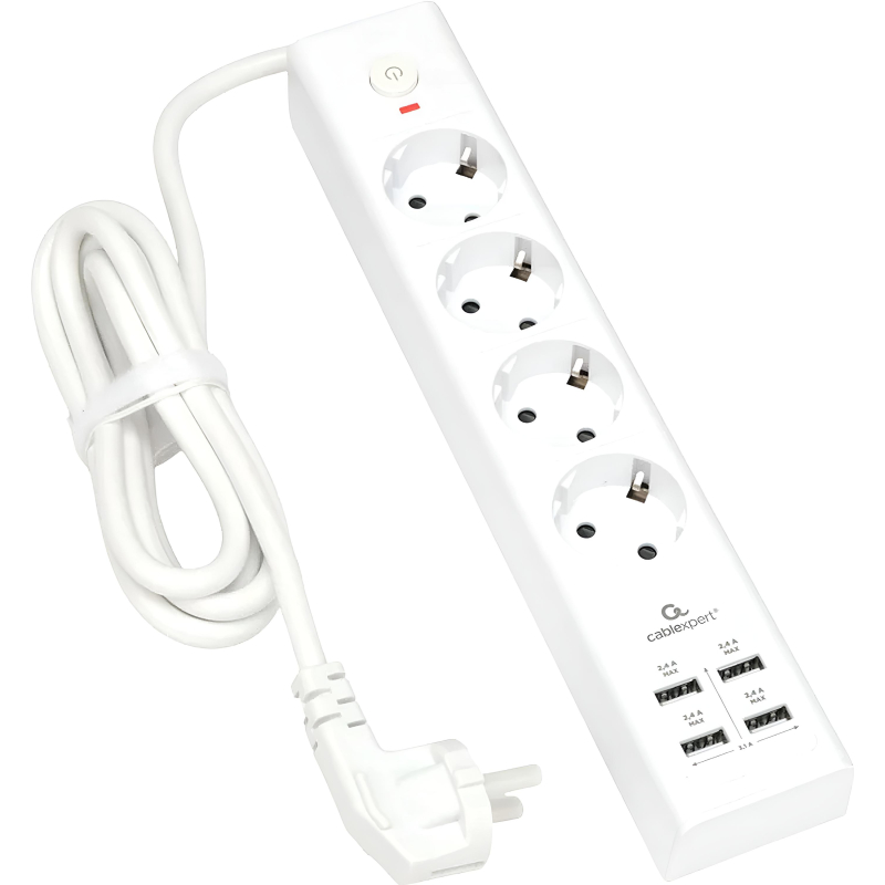 Сетевой фильтр Cablexpert Exnovo 4р/2м, 16А, 4хUSB, белый(EXN-4-U4-W-2)