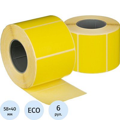Термоэтикетки ЭКО 58×40, 700 шт/рул, вт.40, желтые, 6 рул/уп (спайка)