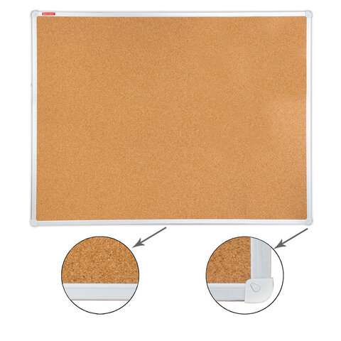 Доска пробковая для объявлений (90×120 см), алюминиевая рамка, BRAUBERG