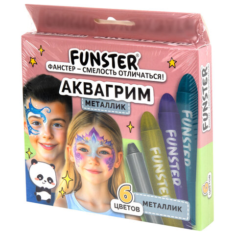 Аквагрим для лица и тела, 6 цветов МЕТАЛЛИК, FUNSTER (ФАНСТЕР), легко смываются