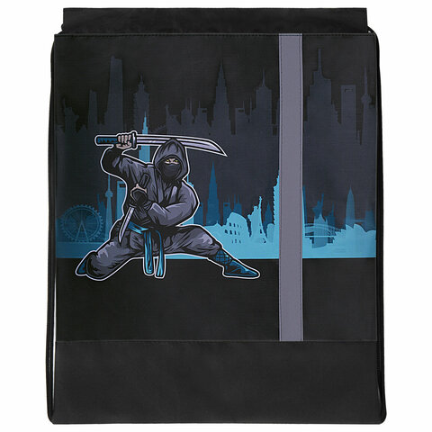 Мешок для обуви ЮНЛАНДИЯ, плотный, светоотражающая полоса, 46×36 см, «Black Ninja»