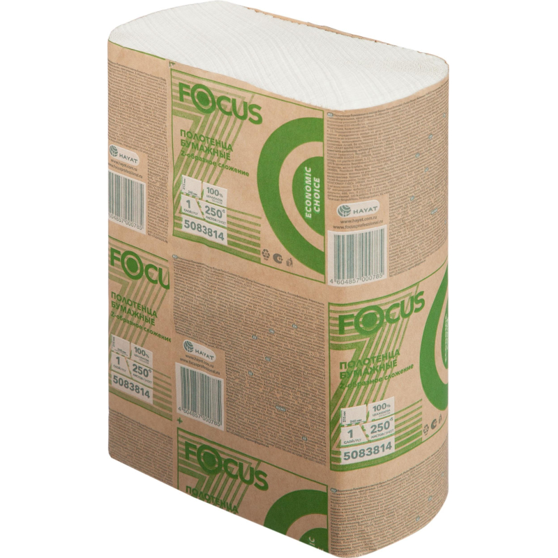 Полотенца бумажные д/дисп. FOCUS Eco Z-сл 1сл 24×21.5см 250л/12пач/уп