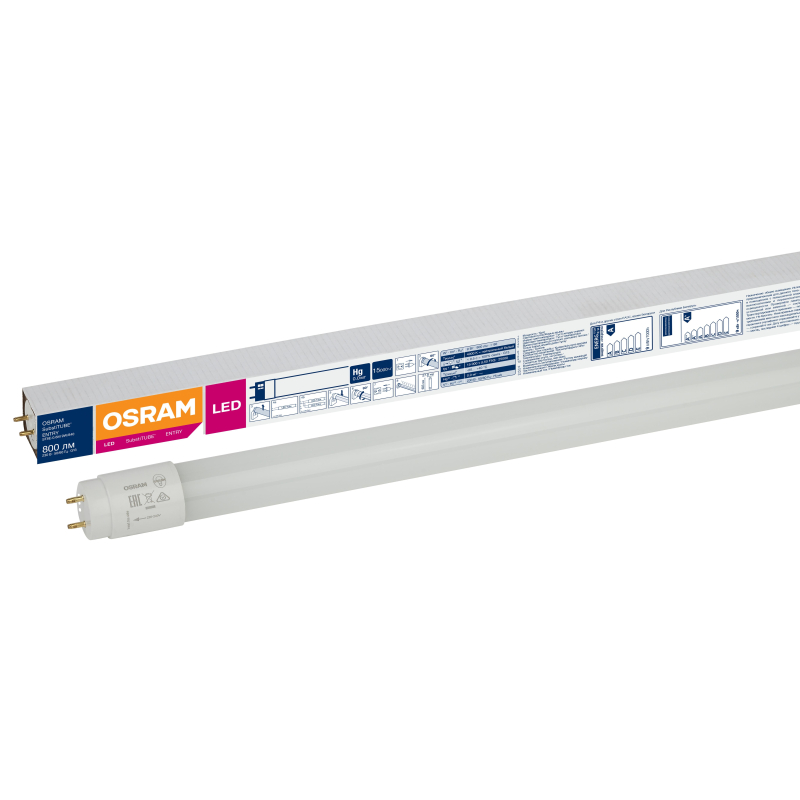 Лампа-трубка светодиодная OSRAM, 9 Вт, 30000 ч, 600 мм, нейтральный белый, ST8E-0.6M 9W/840 230V AC25×1RU