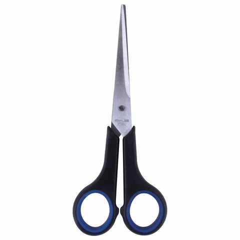 Ножницы BRAUBERG «Soft Grip», 165 мм, резиновые вставки, серо-зеленые, 3-х стор. заточка,. карт. уп. с подв.
