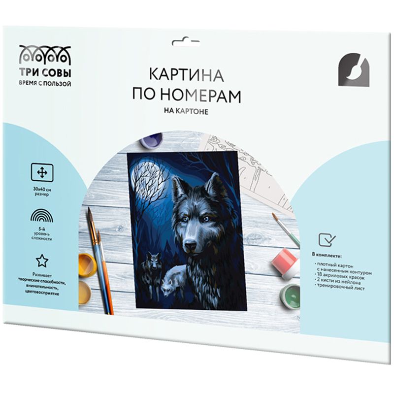 превью Картина по номерам на картоне ТРИ СОВЫ «Предводитель стаи», 30×40, с акриловыми красками и кистями