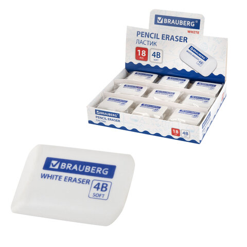 превью Ластик BRAUBERG «WHITE», 45×28х12 мм, скошенный, белый