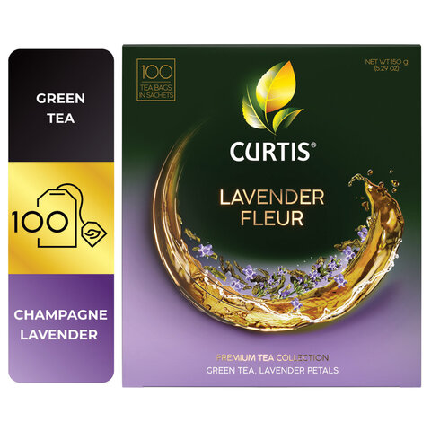 Чай CURTIS «Lavender Fleur» зеленый c лавандой, лепестками роз, 100 пакетиков в конвертах по 1.7 г