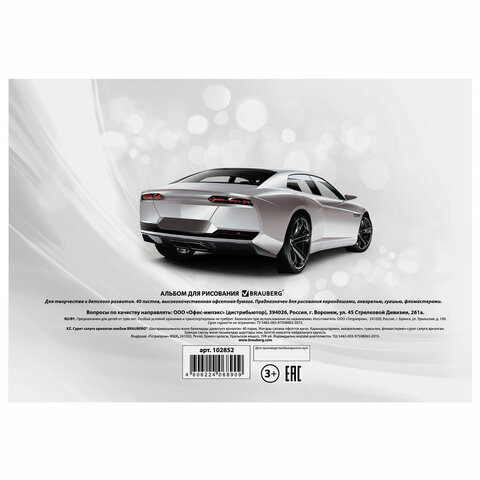 Альбом для рисования, 40 л., BRAUBERG, обложка мелованный картон, «Автостиль», 2 вида