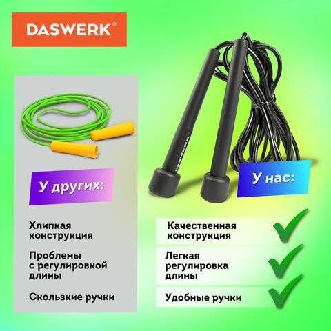 Скакалка спортивная 300 см, ПВХ, регулируемая длина, черная, DASWERK