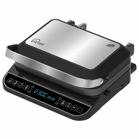 превью Электрогриль VIXTER ECG-1212, 2000 Вт, съемные панели, регулировка температуры, серебро/черный