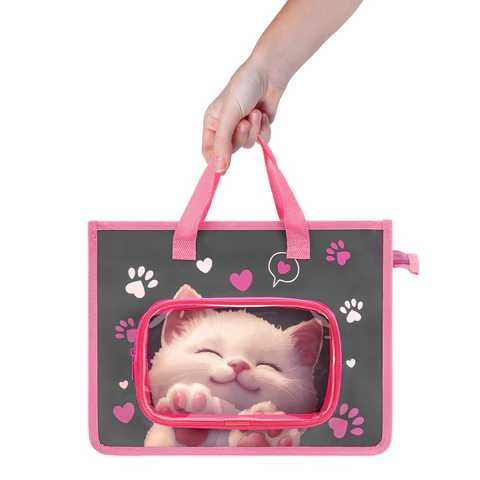 Папка на молнии с ручками BRAUBERG KIDS А4, 1 отделение, дополнительные карманы, пластик, «Кот-мурлыка»