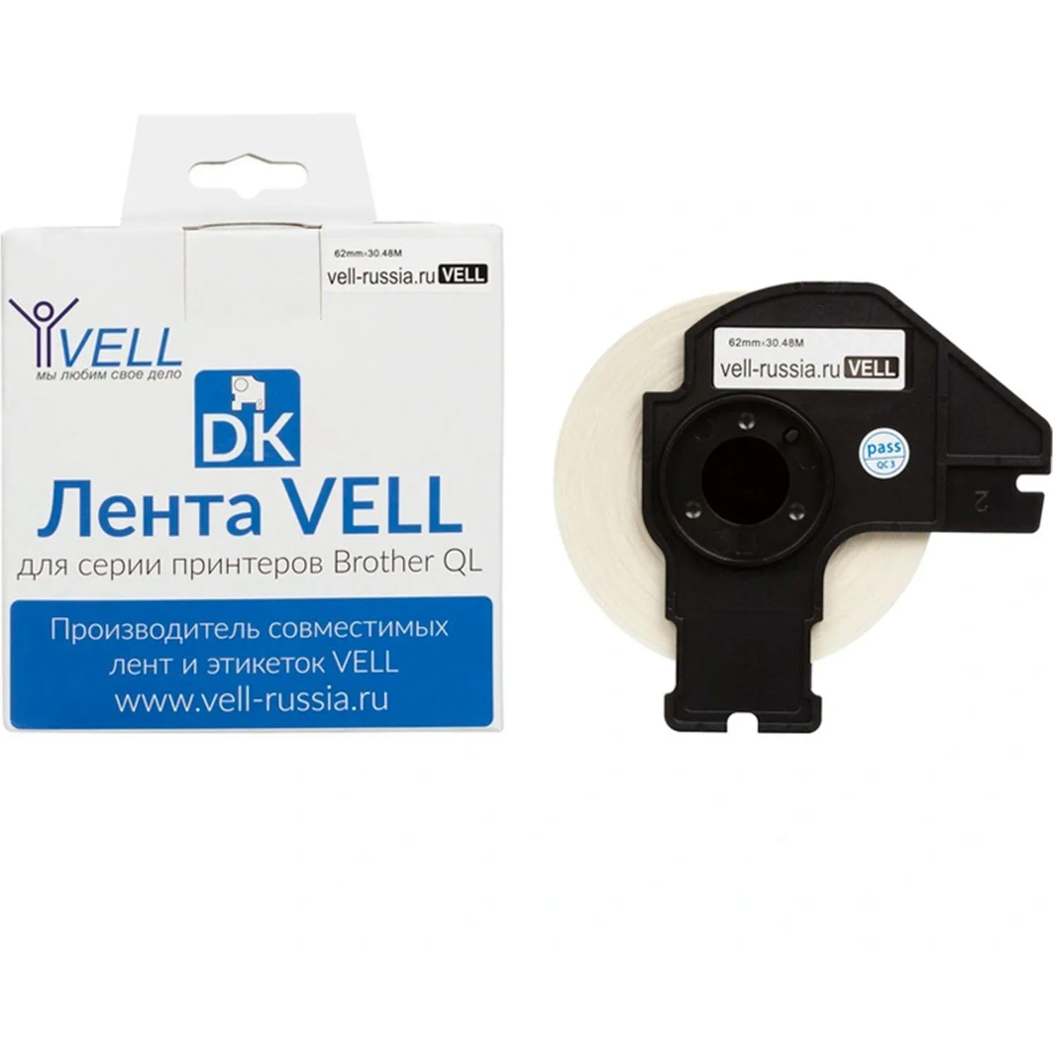 превью Картридж -лента Vell VL-B-DK 11202(Brother DK11202)черн. на бел.62ммх100мм